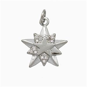 Copper Star Pendant Pave Zirconia Platinum Plated, approx 16mm