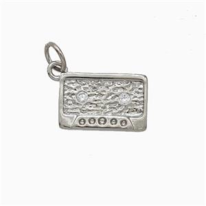 Copper Cassette Pendant Pave Zirconia Hammered Platinum Plated, approx 9-14mm