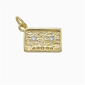 Copper Cassette Pendant Pave Zirconia Hammered Gold Plated, approx 9-14mm