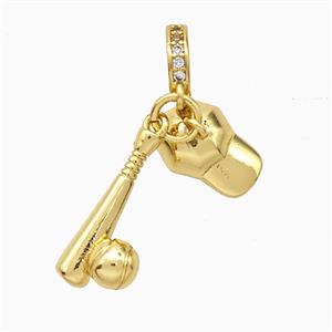 Baseball And Bats Hats Charms Copper Pendant Gold Plated, approx 8-11mm, 5-16mm, 8mm dia