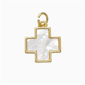 Copper Cross Pendant Pave Shell Gold Plated, approx 13mm