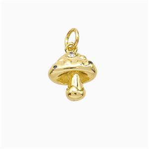 Mushroom Charms Copper Pendant Pave Zirconia Gold Plated, approx 11mm