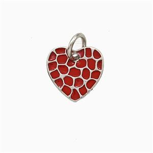 Copper Heart Pendant Red Enamel Platinum Plated, approx 10mm