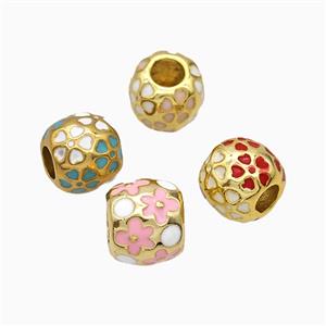 Copper Round Beads Enamel Large Hole Gold Plated Mixed, approx 9.5-11mm, 5mm hole