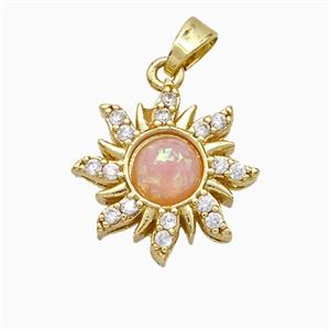 Copper Sun Pendant Pave Zirconia Fire Opal Gold Plated, approx 16mm