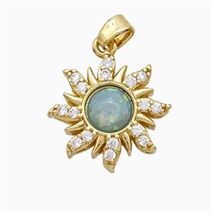 Copper Sun Pendant Pave Zirconia Fire Opal Gold Plated, approx 16mm