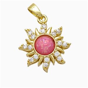 Copper Sun Pendant Pave Zirconia Fire Opal Gold Plated, approx 16mm