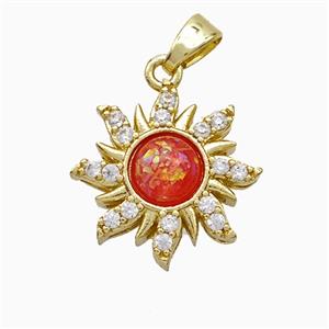Copper Sun Pendant Pave Zirconia Fire Opal Gold Plated, approx 16mm