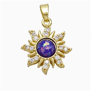 Copper Sun Pendant Pave Zirconia Fire Opal Gold Plated, approx 16mm