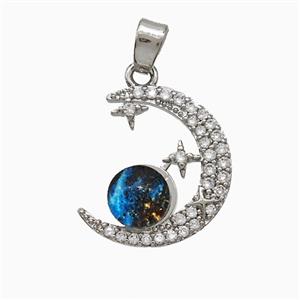 Copper Moon And Sun Pendant Pave Zirconia Resin Platinum Plated, approx 16mm