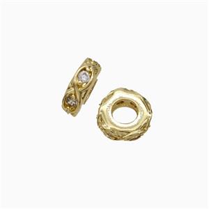 Copper Heishi Spacer Beads Pave Zirconia Gold Plated, approx 6mm