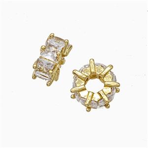 Copper Heishi Beads Pave Zirconia Gold Plated, approx 8.5mm