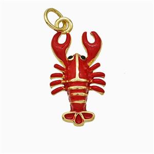 Crayfish Charms Copper Pendant Red Enamel Gold Plated, approx 10-18mm