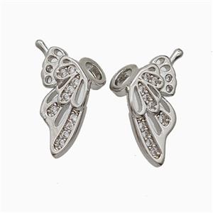 Copper Angel Wings Pave Zirconia Platinum Plated, approx 7-16mm, 3mm hole