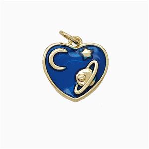 Copper Heart Pendant Blue Enamel Moon Star Planet Gold Plated, approx 12-13mm