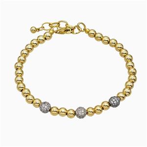 Copper Ball Bracelets Pave Zirconia Gold Plated, approx 5mm, 6mm, 21cm length