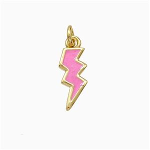 Copper Lightning Pendant Pink Enamel Gold Plated, approx 5-12mm