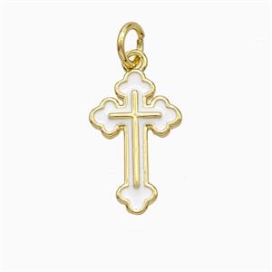 Copper Cross Pendant White Enamel Gold Plated, approx 10-16mm