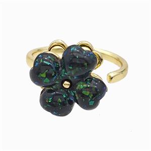Copper Clover Rings Pave Black Fire Opal Rotatable Gold Plated, approx 13-14mm, 18mm dia