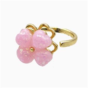 Copper Clover Rings Pave Pink Fire Opal Rotatable Gold Plated, approx 13-14mm, 18mm dia