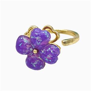Copper Clover Rings Pave Puprle Fire Opal Rotatable Gold Plated, approx 13-14mm, 18mm dia
