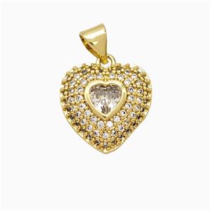 Copper Heart Pendant Pave Zirconia Gold Plated, approx 14mm