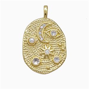 Copper Moon Star Pendant Pave Zirconia Dye Gold Plated, approx 20-25mm