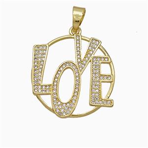Copper LOVE Pendant Pave Micropave Zirconia Gold Plated, approx 24-25mm