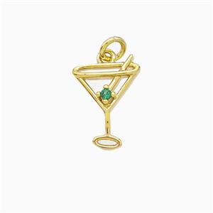 Martini Drink Glass Cup Charms Copper Pendant Pave Zirconia Gold Plated, approx 9-12mm