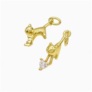Copper Cat Pendant Pave Zirconia Gold Plated, approx 10-15mm