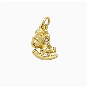 Copper Trojan Horse Pendant Pave Zirconia Gold Plated, approx 9-11mm