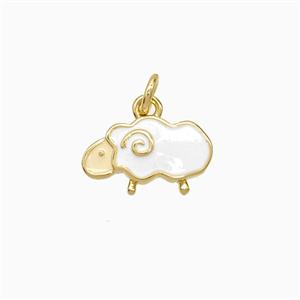 Copper Little Sheep Pendant White Enamel Gold Plated, approx 7-12mm