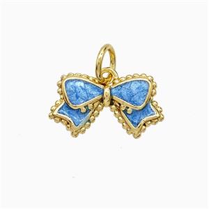 Copper Bowknot Pendant Blue Painted Gold Plated, approx 8-14mm