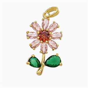 Copper Flower Pendant Pave Crystal Glass Gold Plated, approx 15-24mm