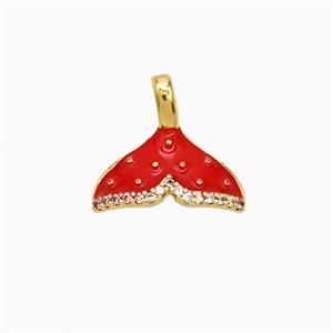 Copper Shark-tail Pendant Red Enamel Gold Plated, approx 12.5-14.5mm