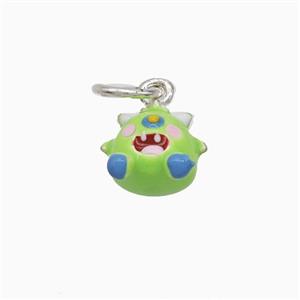 Copper Monster Pendant Green Enamel Platinum Plated, approx 10mm