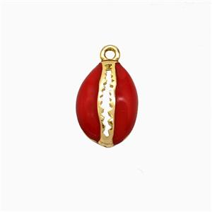 Copper Scallop Pendant Red Enamel Gold Plated, approx 9-13mm