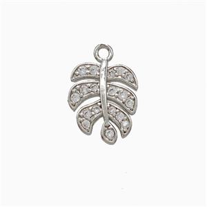 Copper Leaf Pendant Pave Zirconia Platinum Plated, approx 10-12mm