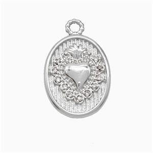 Copper Heart Pendant Oval Pave Zirconia Platinum Plated, approx 13-16mm