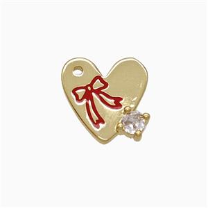 Copper Heart Pendant Red Enamel Awareness Ribbons Gold Plated, approx 11-12mm