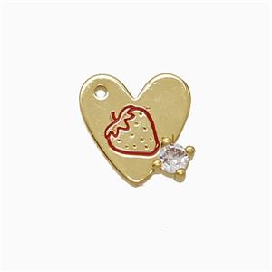 Copper Heart Pendant Red Enamel Strawberry Gold Plated, approx 11-12mm