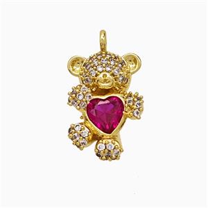 Copper Bear Pendant Pave Zirconia Crystal Glass Gold Plated, approx 10-15mm