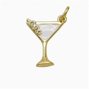 Martini Drink Glass Cup Copper Pendant Pave Zirconia White Enamel Gold Plated, approx 11-16mm