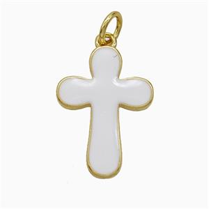 Copper Cross Pendant White Enamel Gold Plated, approx 13-18mm