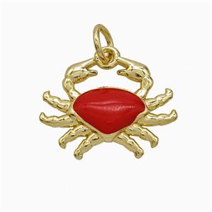 Copper Crab Pendant Red Enamel Gold Plated, approx 13-17mm