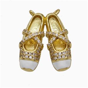 Copper Shoes Pendant Pave Zirconia White Enamel Gold Plated, approx 16-20mm