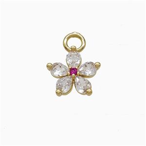 Copper Flower Pendant Pave Zirconia Gold Plated, approx 10mm