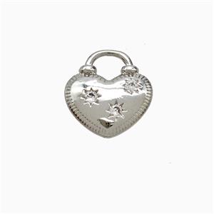 Copper Heart Pendant Pave Zirconia Platinum Plated, approx 13mm