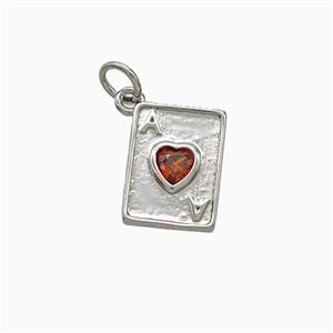 Playing Card Charms Copper ACE Heart Pendant Pave Zirconia Platinum Plated, approx 9-12mm