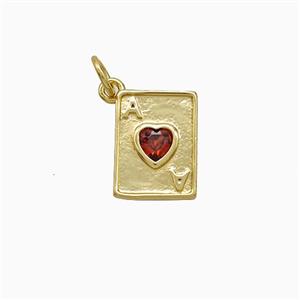 Playing Card Charms Copper ACE Heart Pendant Pave Zirconia Gold Plated, approx 9-12mm